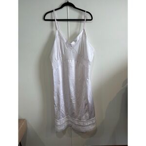 VTG Velrose Slip Dress Womens XL White Nylon Lace Trim Sheer Full Slip Lingerie
